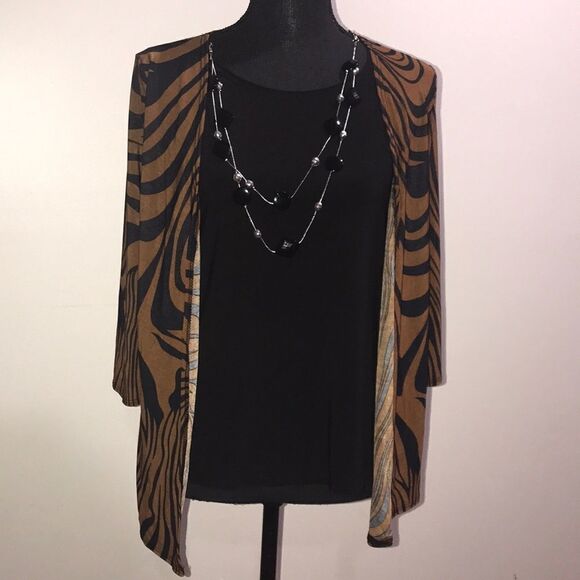 Nwt Black and Brown Blouse with Necklace - Picture 1 of 3